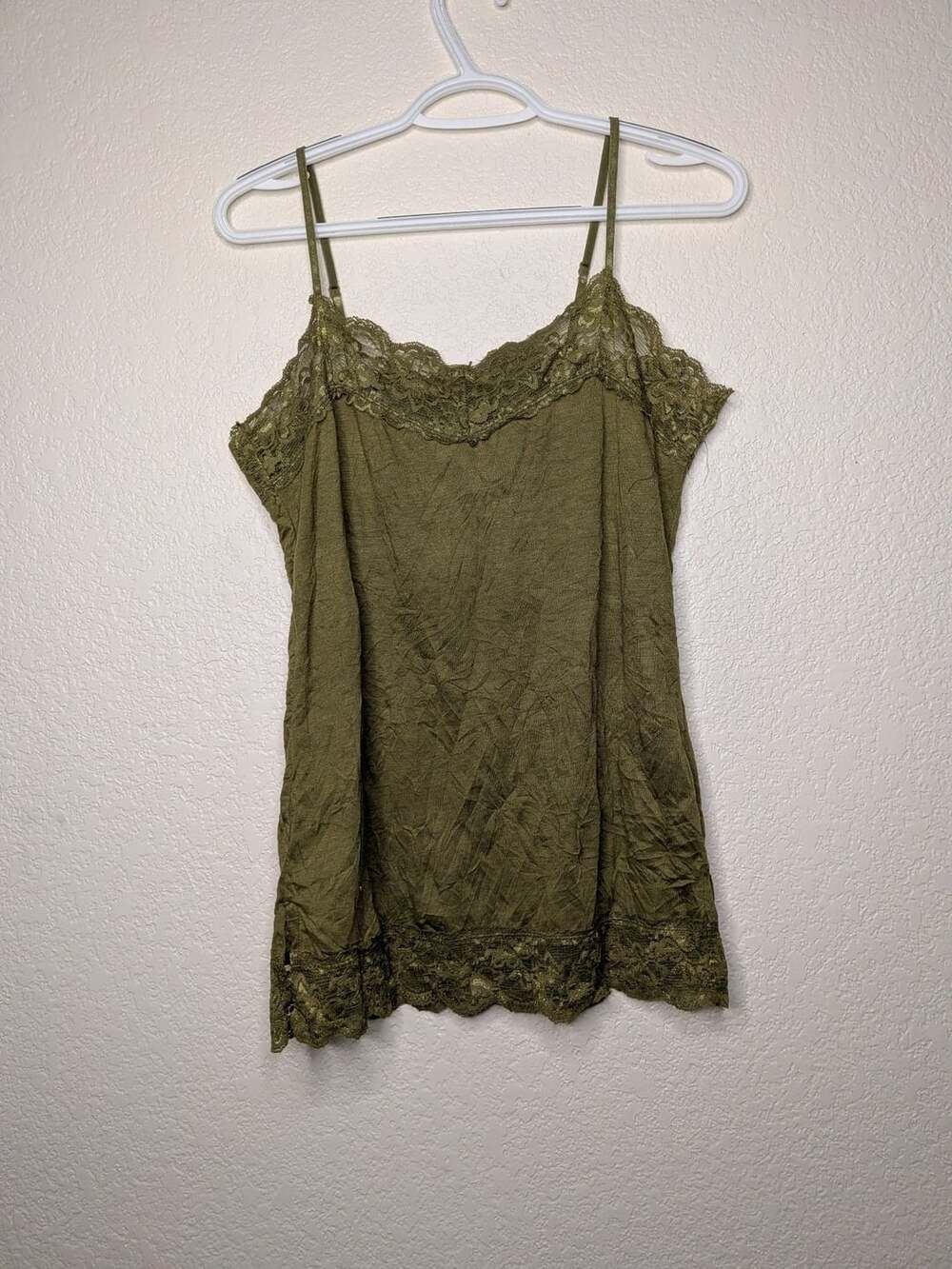 Miss 16 Cami Size XL Olive Green Lace Trim Spaghetti Strap Y2K